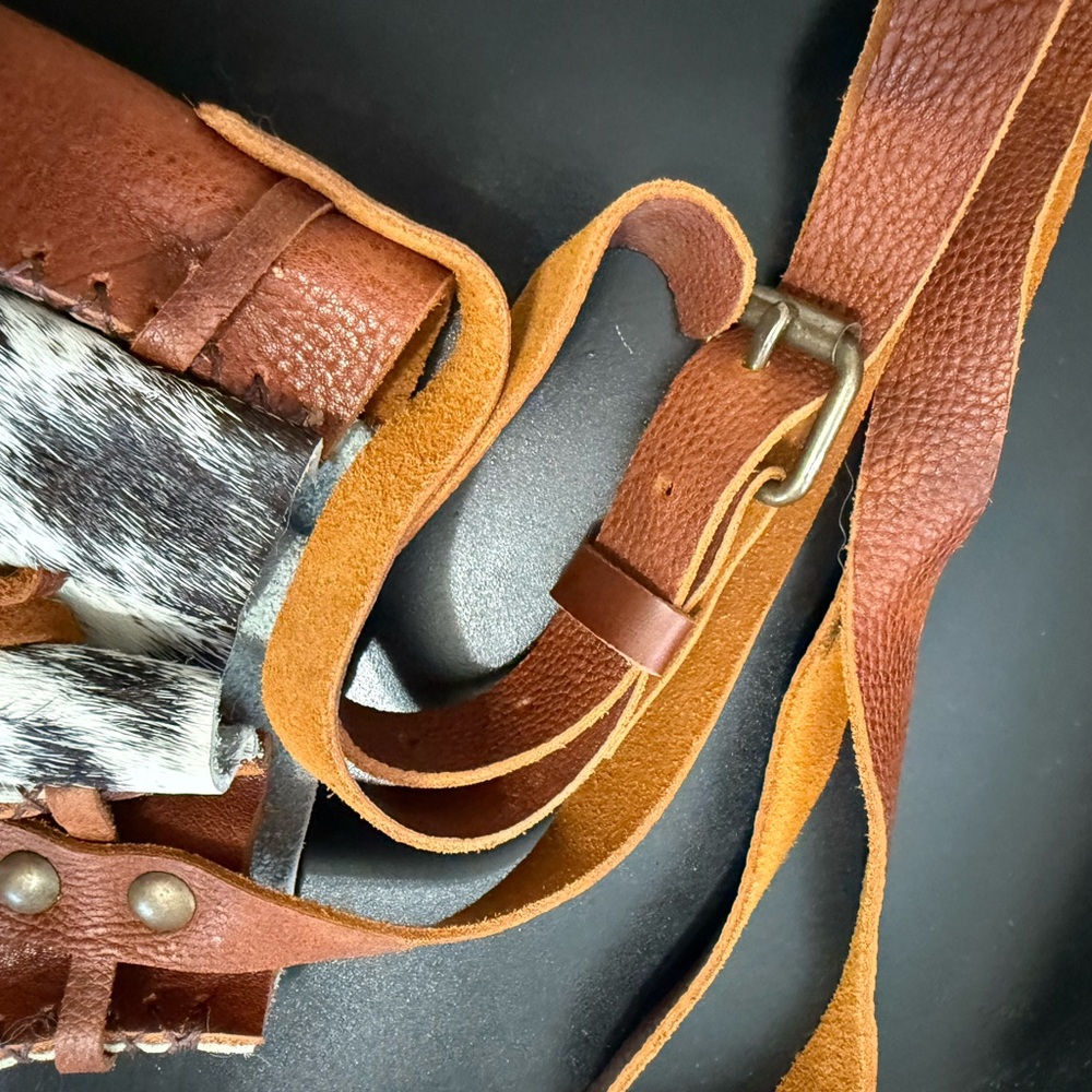 Brown Leather and Cowhide Women's Crossbody Bag - Picture 2 of 4
